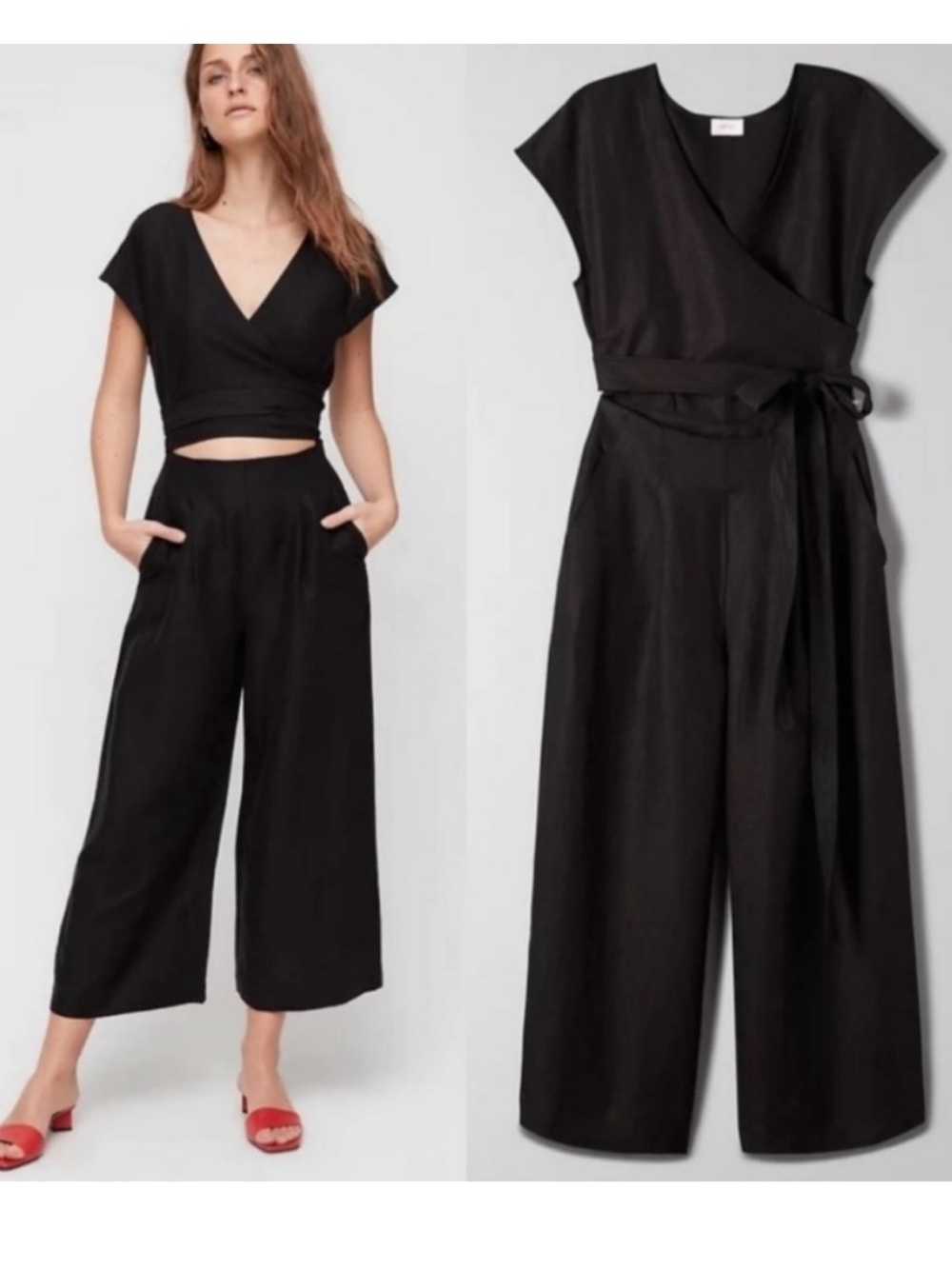 Aritzia Wilfred Black Brax Wide Leg Linen Jumpsuit 2